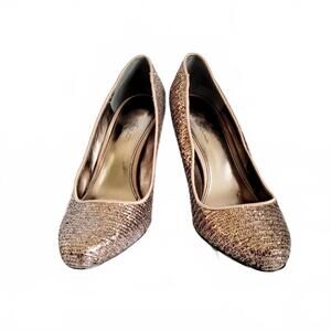 THE TOUCH OF NINA Ladies 4in Heel Rose Metallic Glitter Pumps Slip On